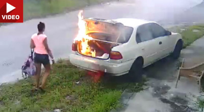 VIDEO: A incendiat o maşină străină după ce a confundat-o cu cea a fostului iubit - Photo