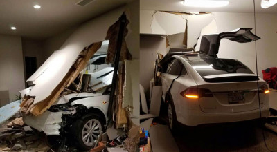Tesla Model X acuzată de acceleraţie neintenţionată! I-a spart pereţii casei şi s-a oprit în living! - Photo
