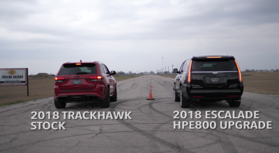 (VIDEO) Cadillac Escalade de 816 CP versus cel mai puternic Jeep Grand Cherokee - Photo