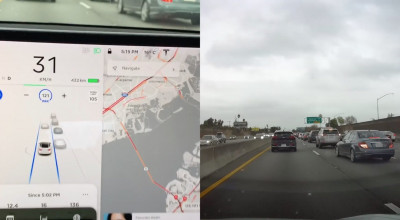 Tesla scoate un nou update pentru Autopilot: detectează când mașina din față schimbă banda și anticipează culoarea roșie a semaforului - Photo