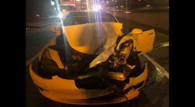 Autopilotul Tesla Model 3, s-a înfipt în mașina Poliției! Proprietarul își consola câinele pe bancheta spate - Photo
