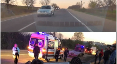 (VIDEO) ”O căuta cu lumânarea”, șoferul care s-a răsturnat, la un pas de a provoca alt accident mai devreme - Photo