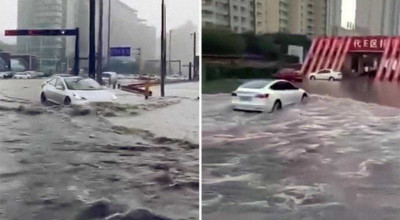 (VIDEO) Musk a declarat că pot fi folosite ca bărci, iar câteva Tesla Model 3 au demonstrat acest lucru, pe străzile din China! - Photo