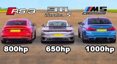 Drag Racing: Porsche 911 Turbo S vs. BMW M5 Competition și Audi RS3 - Photo