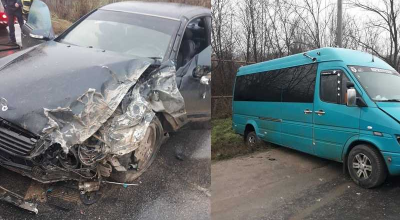(VIDEO) Accident grav la Anenii Noi. Un Mercedes s-a izbit într-un microbuz cu 10 pasageri - Photo