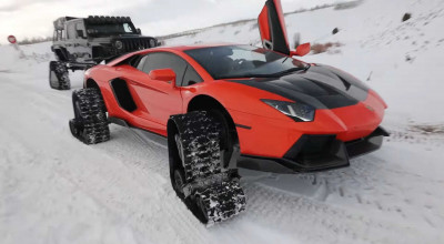 (VIDEO) Nebunie pe zăpadă! Iată de ce e în stare un Lamborghini Aventador echipat cu șenile - Photo