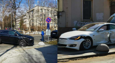 Accident cu implicarea unui Mercedes-Benz GLE Coupe și unei Tesla Model S, în Chișinău - Photo