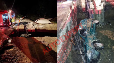 La Hîncești două mașini s-au prăbușit într-o groapă după ce au ignorat indicatoaele rutiere - Photo