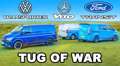 Mercedes Vitо, VW Transporter T7 și Ford Transit Custom s-au bătut în exercițiul de tras funia! (VIDEO) - Photo