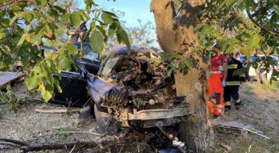 Un Audi s-a izbit violent într-un arbore! Șoferul a decedat, după ce a fost descarcerat din mașină - Photo