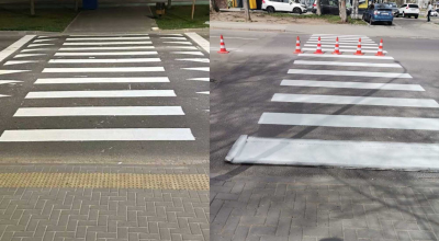 Pe mai multe străzi din capitală se înnoiește marcajul rutier la trecerile de pietoni - Photo