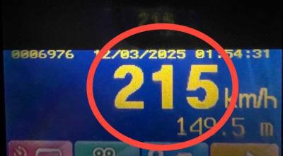 Șofer de 23 de ani, prins în timp ce conducea cu 215 km/h în apropiere de Măgdăcești - Photo