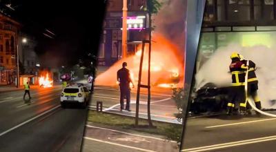 Accident grav în centrul Chișinăului. O mașină a fost cuprinsă de flăcări după impact, șoferul era beat - Photo