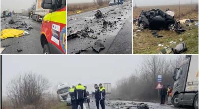 Depășire fatală pe un drum din România, soldată cu 7 morți. Un microbuz a fost spulberat între o cisternă și un TIR - Photo