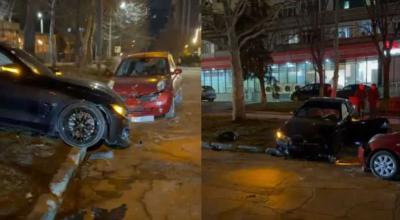 Accident nocturn cu implicarea a 3 automobile. Un BMW a tamponat două mașini parcate - Photo
